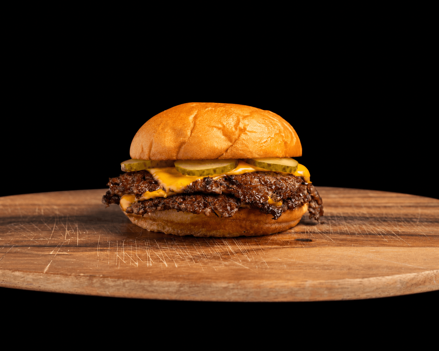 Proper Burger double smashburger with melted cheese.